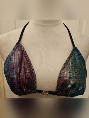 Vintage Guess Iridescent Rainbow Halter Bikini Top.
